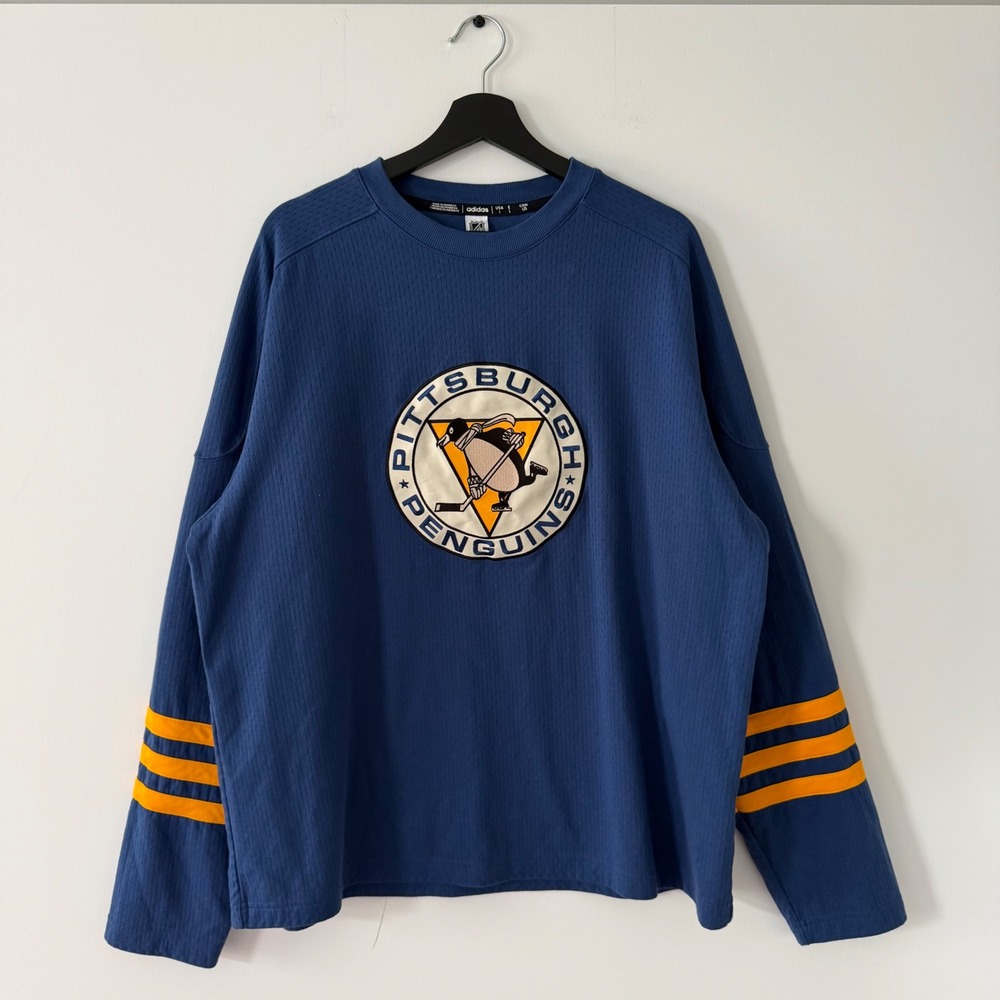 Adidas NHL Pittsburgh Penguins Blue Long Sleeve Shirt IP8062 Mens Large
